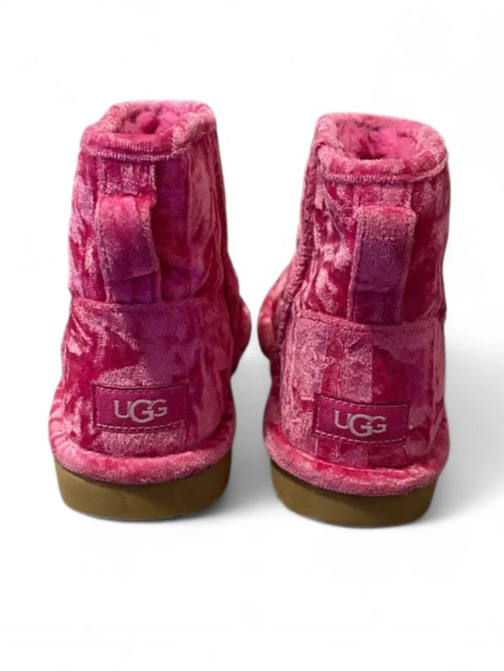 UGG Kids Classic Mini II Crushed Velvet Ankle Boots in Raspberry Sorbet